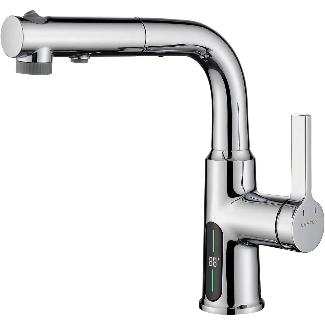 Single Hole Liftable Bathroom Faucet with Temperature Display in Fahrenheit, 3 Water Modes, BF2501