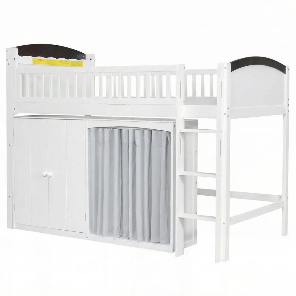 Loft Bed with Storage Cabinet and LED