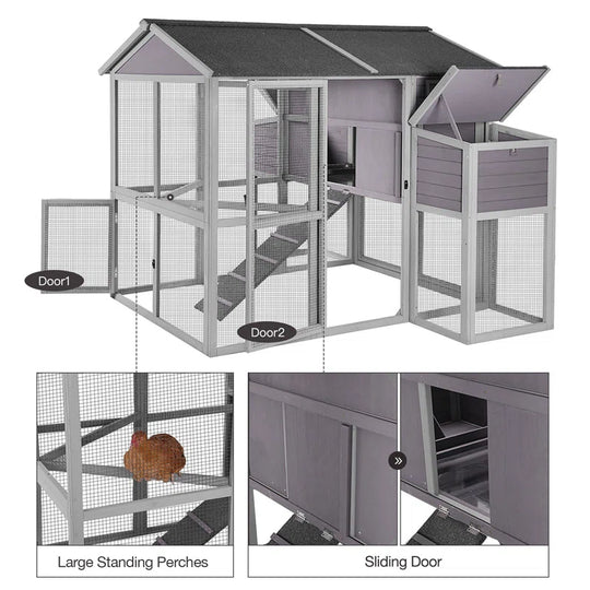 25.7 Square Feet Chicken Coop with Chicken Run for up to 10 Chickens