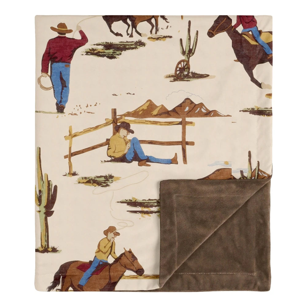 Cowboy Wild West Collection Boy Baby Receiving Security Swaddle Blanket - Tan and Red