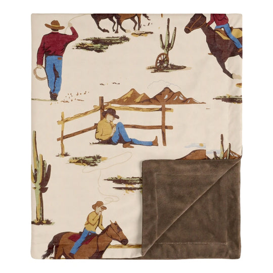 Cowboy Wild West Collection Boy Baby Receiving Security Swaddle Blanket - Tan and Red