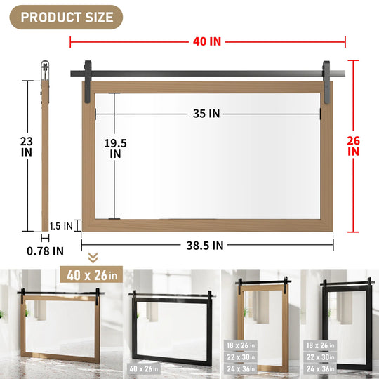 Farmhouse Barn Door Solid Wood Frame Bathroom Vanity Wall Mirror
