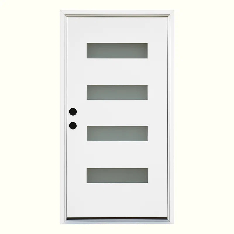 36" X 80" Frosted Glass Fiberglass Front Door with Wood Grain Texture – Exterior Entry Door Set