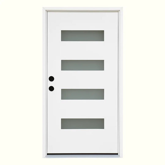 36" X 80" Frosted Glass Fiberglass Front Door with Wood Grain Texture – Exterior Entry Door Set