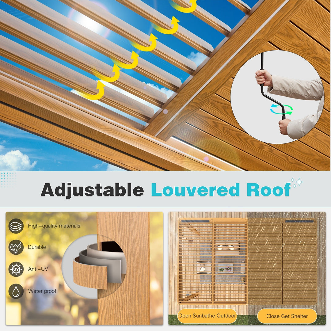 Outdoor Louvered Pergola Gazebo with Adjustable Aluminum Rainproof Roof and Pull-Down Screen