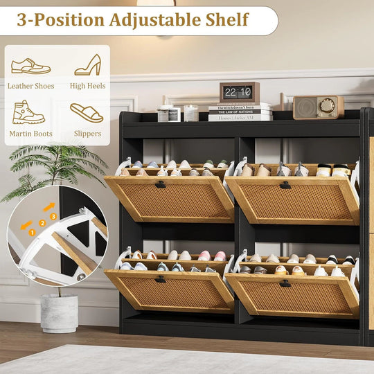 Freestanding Shoe Organizer Storage Cabinet with 4 Flip Drawers for Entryway, Hallway