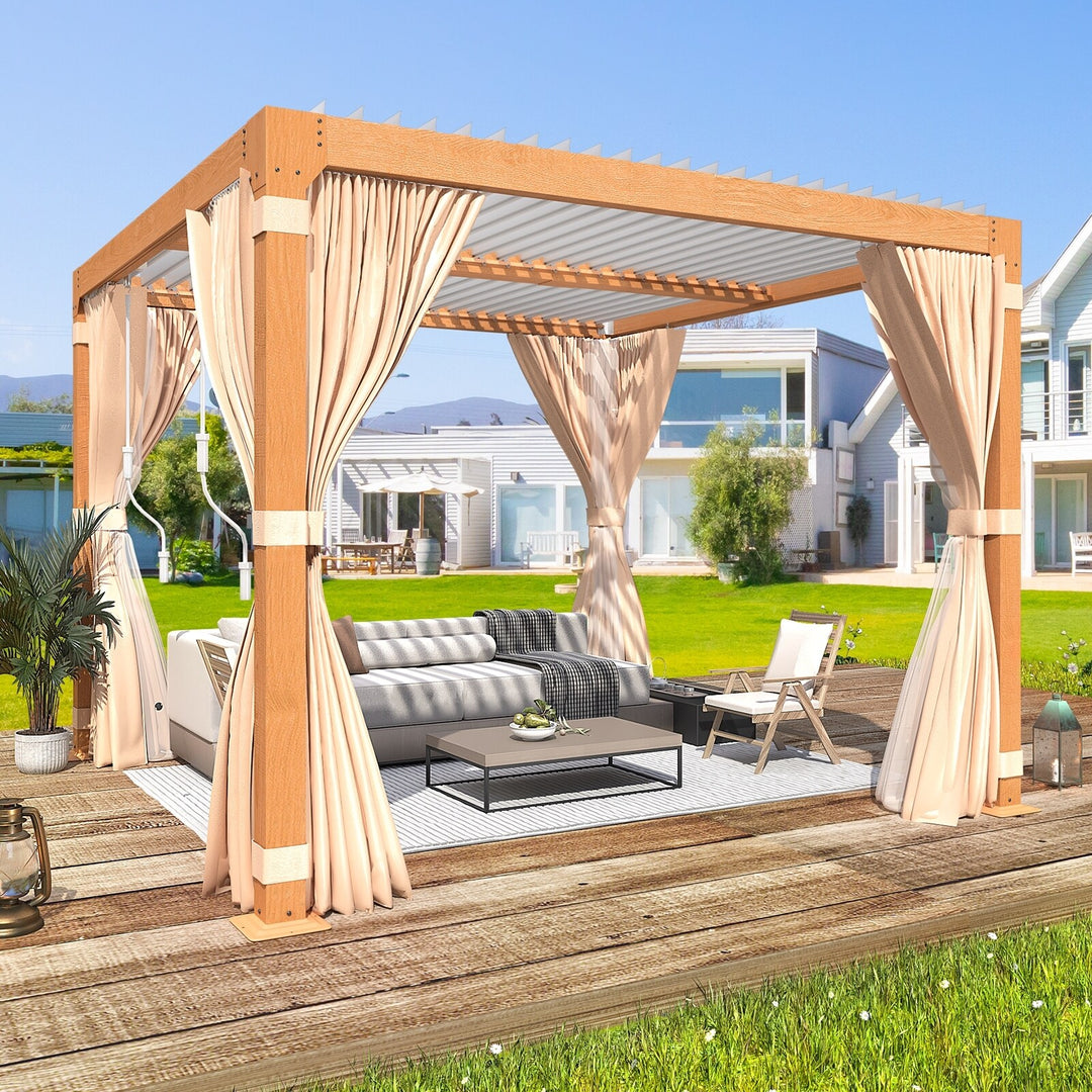 Outdoor Louvered Pergola Gazebo with Adjustable Aluminum Rainproof Roof and Pull-Down Screen