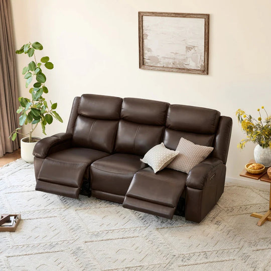 Hadlee Genuine Leather Reclining Sofa with Multi-Function Console.