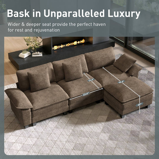 Cloud Modular Deep Seat Sofa, Chenille or Corduroy Sectional Couch with Removable Arms, 1–4 Seater