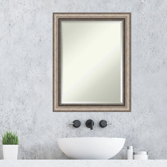 Beveled Bathroom Wall Mirror - Lyla Ornate Silver Frame - Lyla Ornate Silver