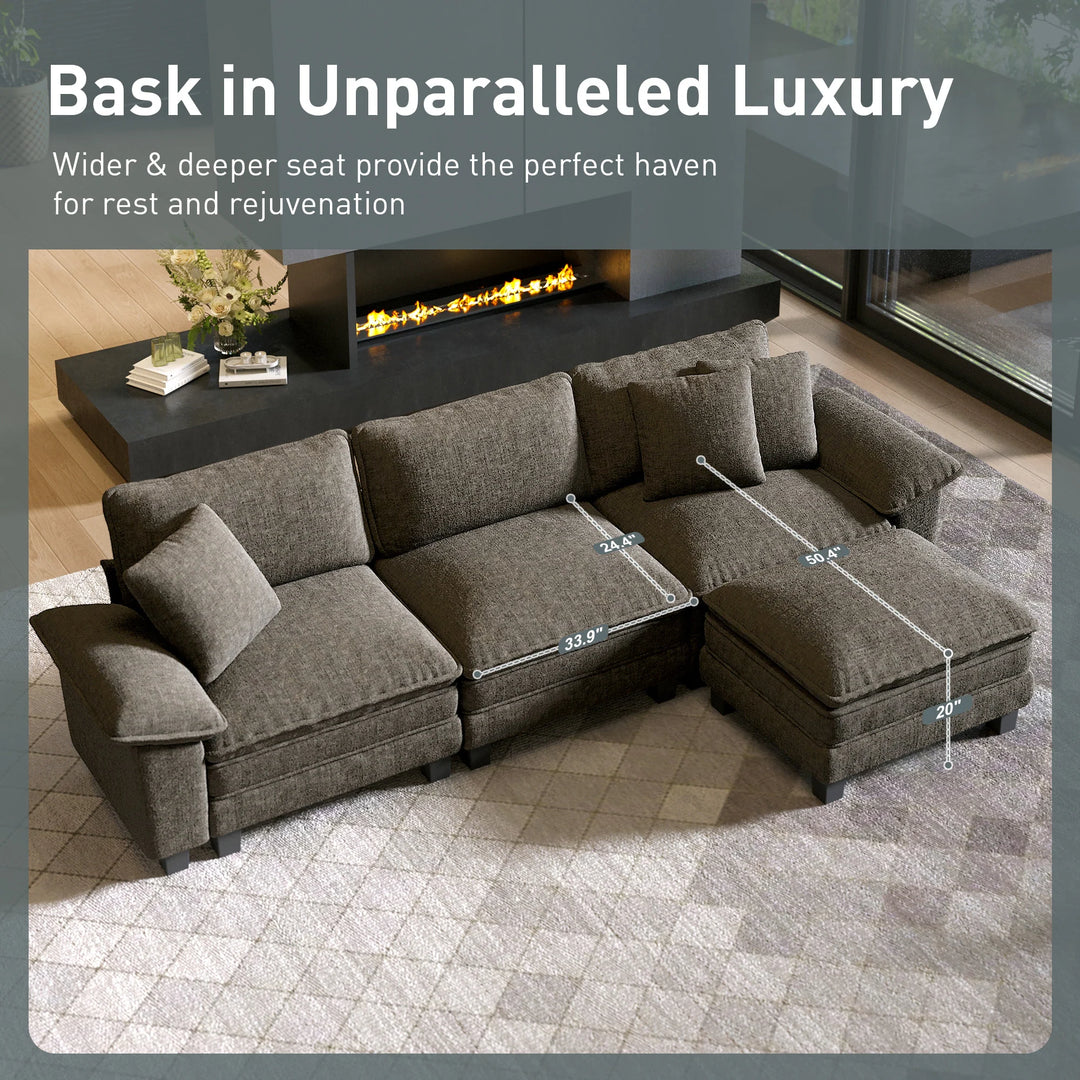 Cloud Modular Deep Seat Sofa, Chenille or Corduroy Sectional Couch with Removable Arms, 1–4 Seater