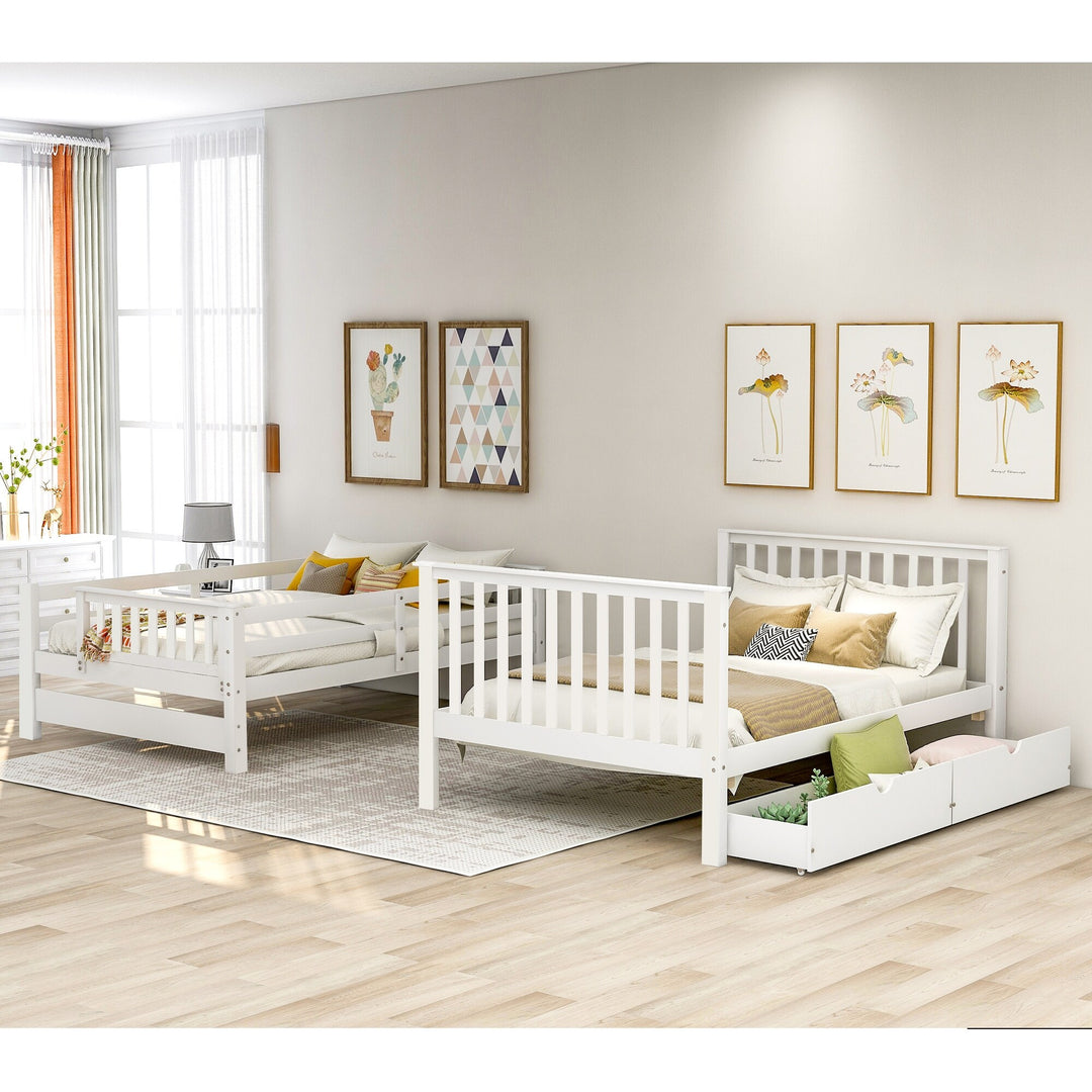 Full over Full Bunk Bed with Shelves and 6 Storage Drawers, Gray