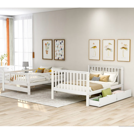 Full over Full Bunk Bed with Shelves and 6 Storage Drawers, Gray