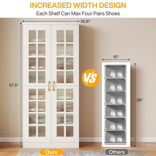 8-Tier Modern Shoe Storage Cabinet with Doors and Adjustable Shelves