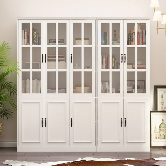 78.7"H Combo Buffet Sideboard White Curio Bookcase Cabinet Glass Door