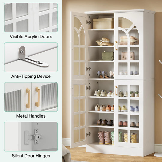 35 Pairs Tall Shoe Storage Cabinet with Doors, 8 Tiers Shoe Rack Organizer with LED Light and Adjustable Shelves for Entryway