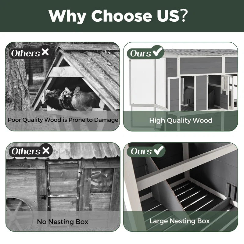 67'' Extra Large Chicken Coop House with 4 Nesting Boxes & Roost Bar for 8-10 Chickens