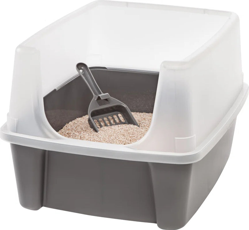 IRIS Open-Top Plastic Cat Litter Box with Shield with Scoop