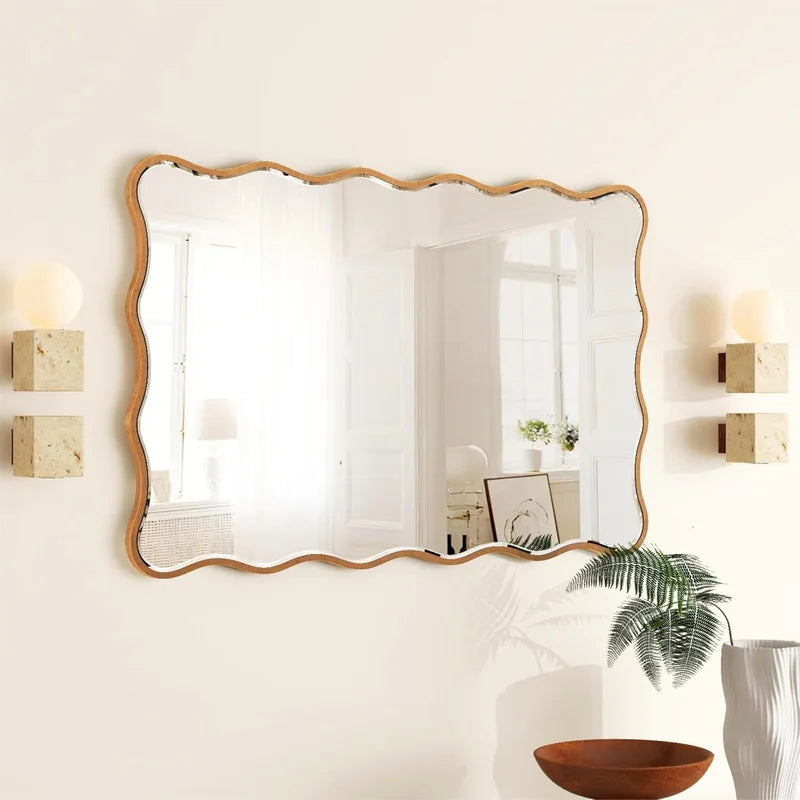 Antique Gold Wall Mirror Rectangle Wave Metal Accent Mirror - 30"×20"