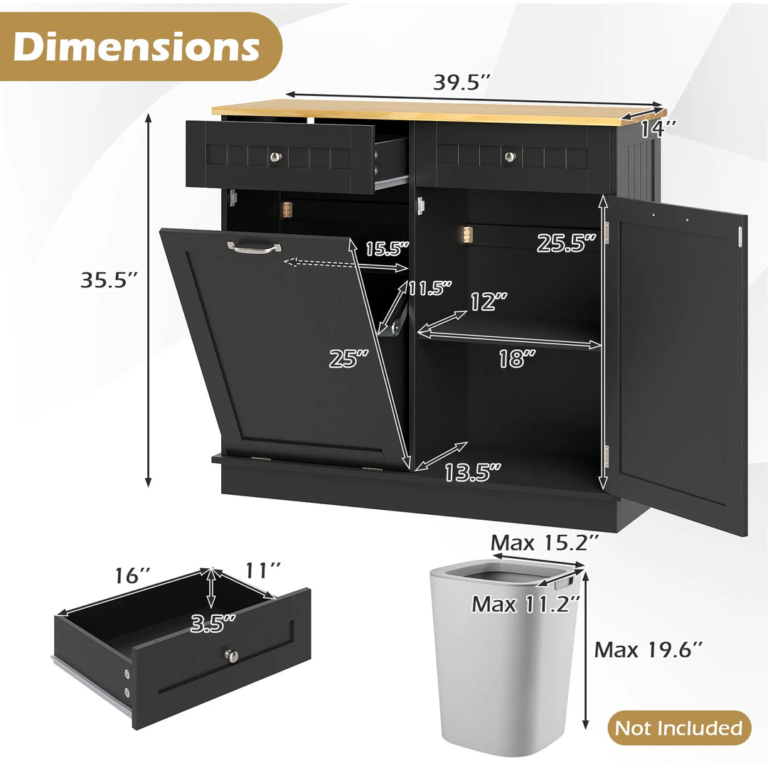 Wooden Kitchen Trash Cabinet Tilt Out Bin Holder W/ Storage Shelf