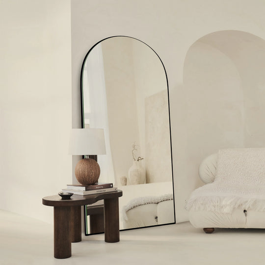 Modern Arched Full-Length Wood Floor Standing Mirror