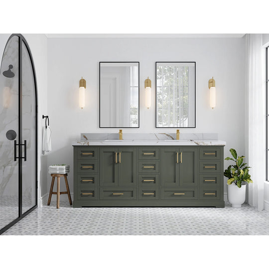 Willow Collection 84 in W X 22 in D X 36 in H Boston Double Bowl Sink Bathroom Vanity with Countertop