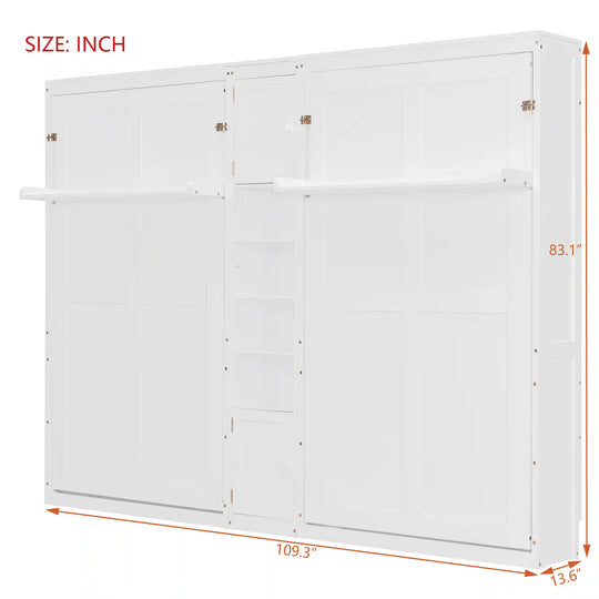 Dual Twin Size Wall Murphy Beds with Cabinets and Shelves, Space-Saving Design