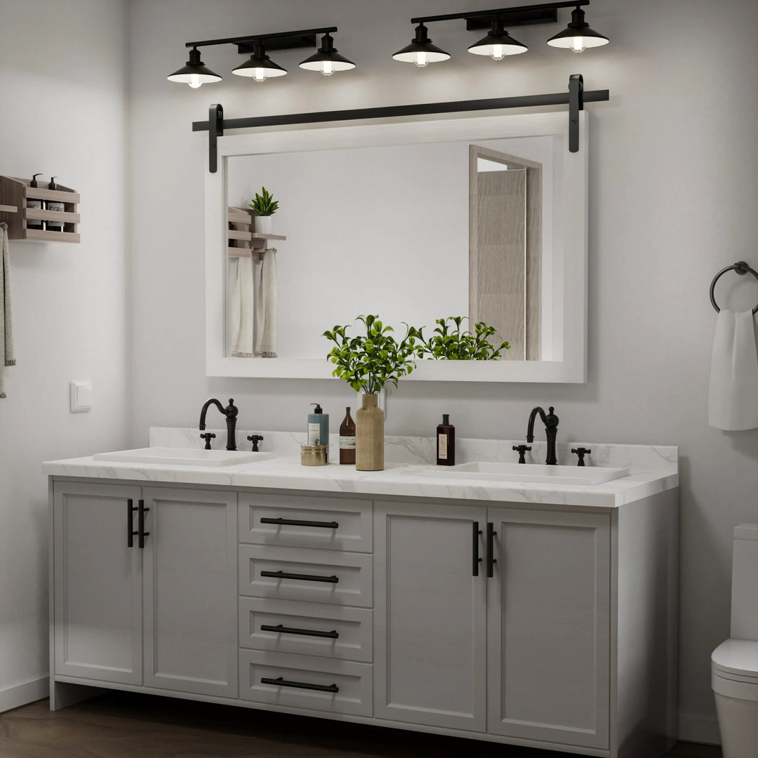 Farmhouse Barn Door Solid Wood Frame Bathroom Vanity Wall Mirror