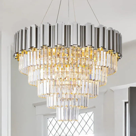 Large Crystal Chandelier - 35.4"Modern 6-Tier 17-Light Chrome Ceiling Light, Luxury K9 Crystal