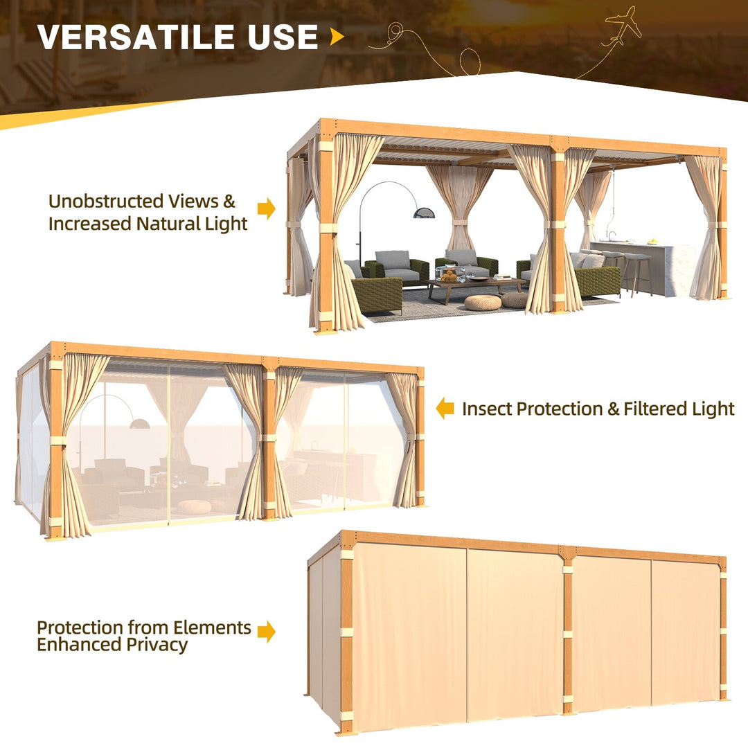 Outdoor Louvered Pergola Gazebo with Adjustable Aluminum Rainproof Roof and Pull-Down Screen