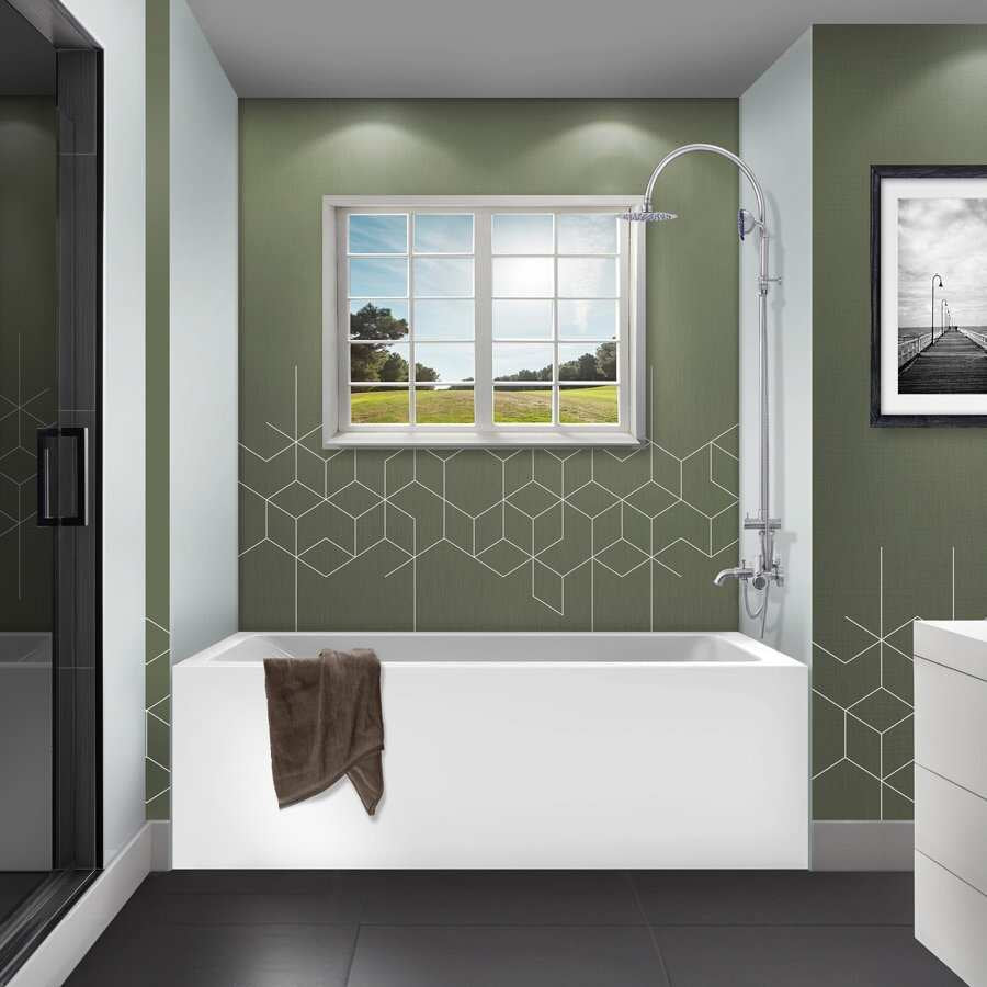 Acrylic-Fiberglass Soaking Bathtub, White. Alcove/Apron Front