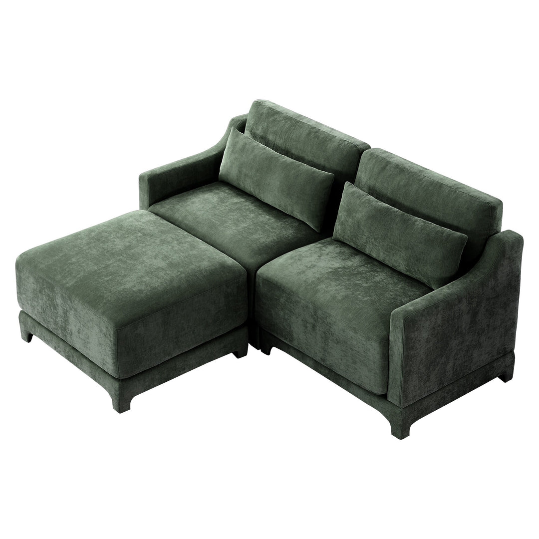 Modern Chenille 4-Seater Sofa with 2 Ottoman, Lumbar Cushions, Ergonomic Backrest, High-Resilience Spongeand Tufted Armrests