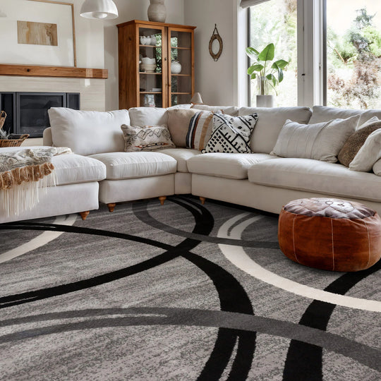 Contemporary Abstract Circles Design Area Rug