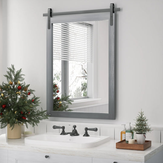 Farmhouse Barn Door Solid Wood Frame Bathroom Vanity Wall Mirror