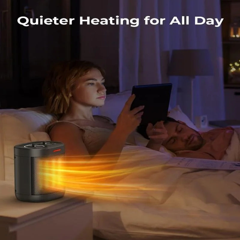 Small Space Heater for Indoor Use, PTC Electric Heater for Bedroom, 1000W Fast Heating with Thermostat