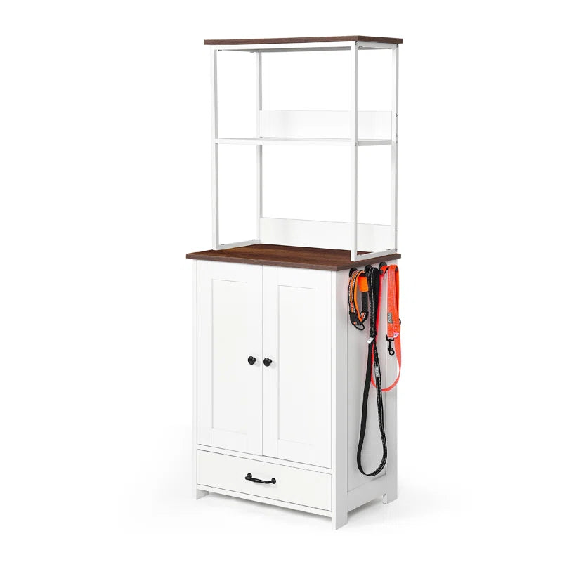 Pet Feeding Station with Bowls, Adjustable Panel, Dog Feeding Station with Storage, Pet Feeder Station for Dogs Cats for Feeding & Watering Supplies,Dog Feeding Station with 2-Level Shelving White