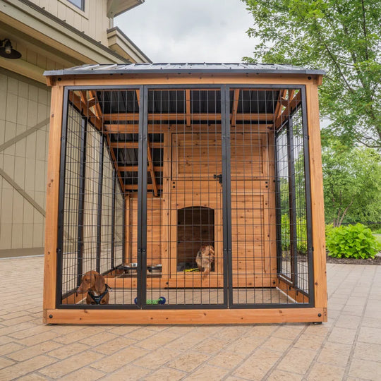 Waggin' Retreat Cedar Wood Outdoor Dog Kennel with Galvanized Steel Roof and Easy-Access Feeding Door