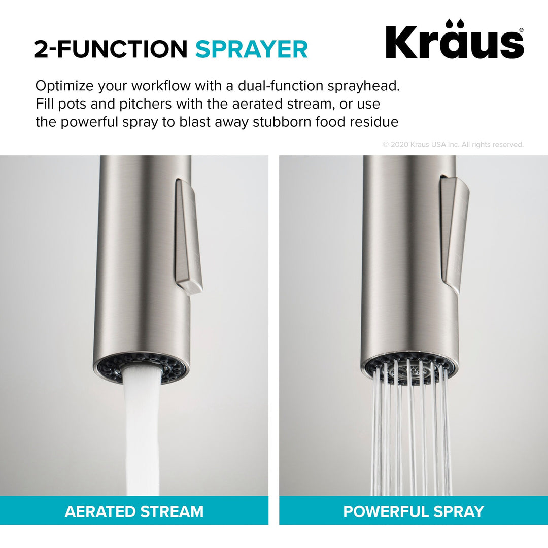 2-Function 1-Handle 1-Hole Pulldown Sprayer Brass Kitchen Faucet