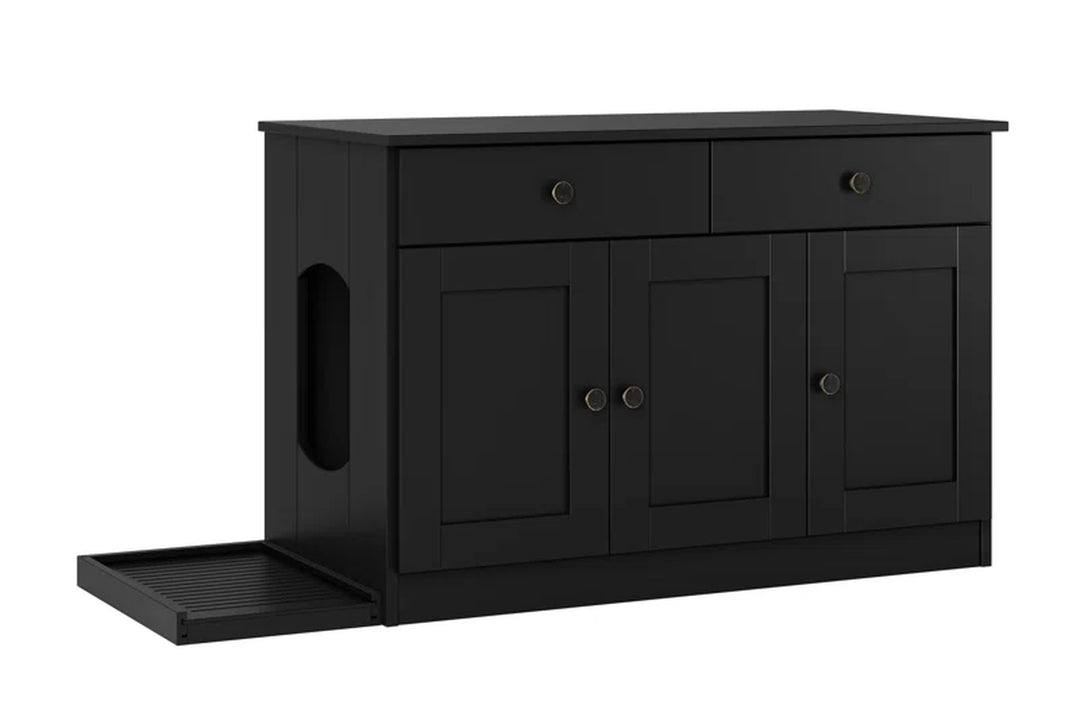 Palace Imports 100% Solid Wood Haajarah 3-Door Cat Litter Enclosure with 2-Drawers and Litter Catch