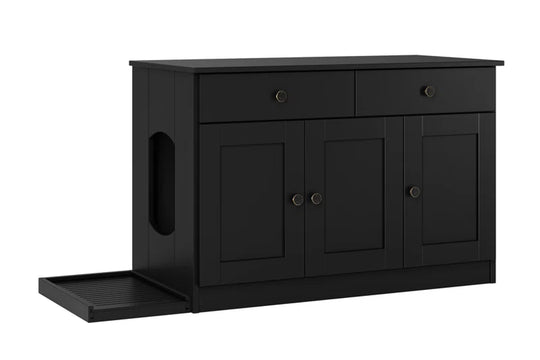 Palace Imports 100% Solid Wood Haajarah 3-Door Cat Litter Enclosure with 2-Drawers and Litter Catch