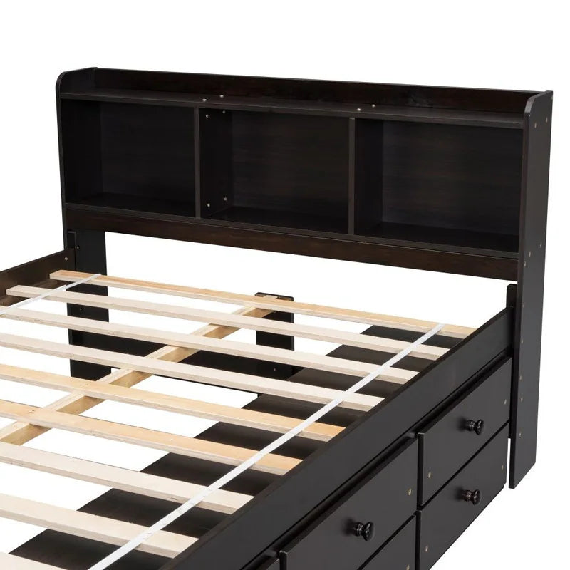 Storage Platform Bed with Bookcase Headboard,Drawers and Bed End Storage Case,Full Size