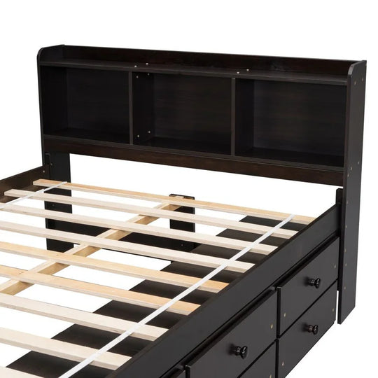 Storage Platform Bed with Bookcase Headboard,Drawers and Bed End Storage Case,Full Size