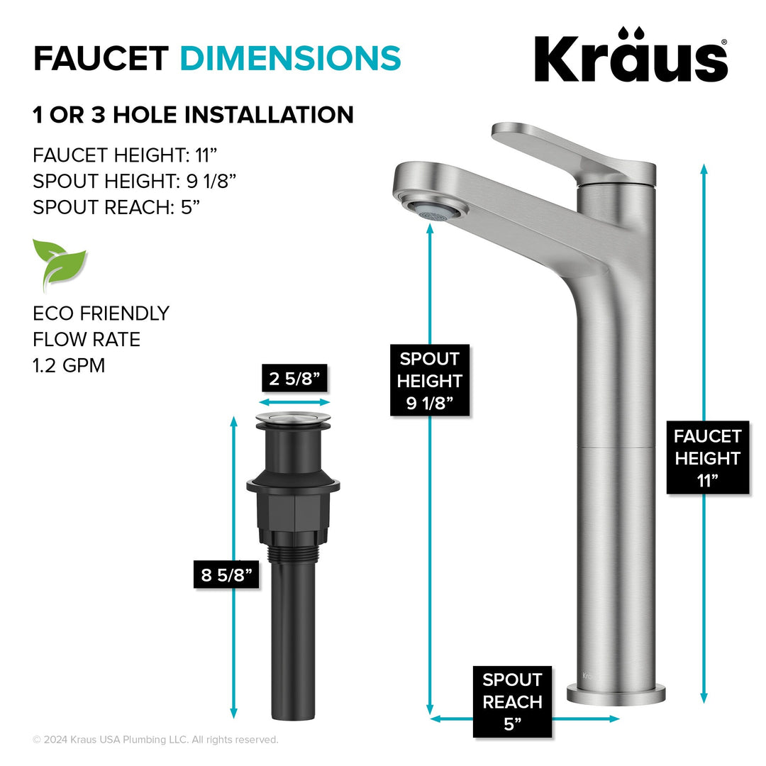 Indy Single Handle Vessel Bathroom Faucet with Pop up Drain