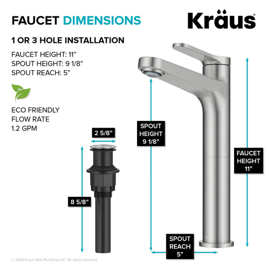 Indy Single Handle Vessel Bathroom Faucet with Pop up Drain