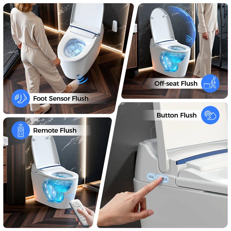 Smart Toilet with Tankless Bidet Wash, Auto Open Lid, 1.28 Gallons Auto Dual Flush, Heat Seat, Warm Wash/Dryer, Soft Closing, Remote Control