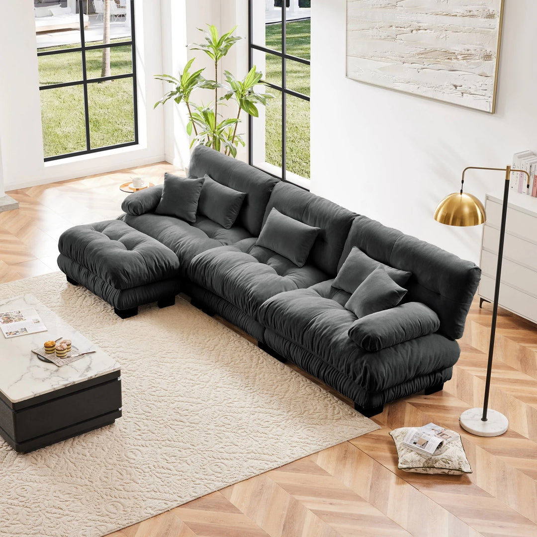 Luxury Chenille Modular Upholstered Sectional Sofa Couch with Convertible Ottoman