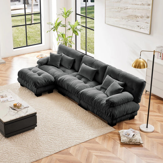 Luxury Chenille Modular Upholstered Sectional Sofa Couch with Convertible Ottoman
