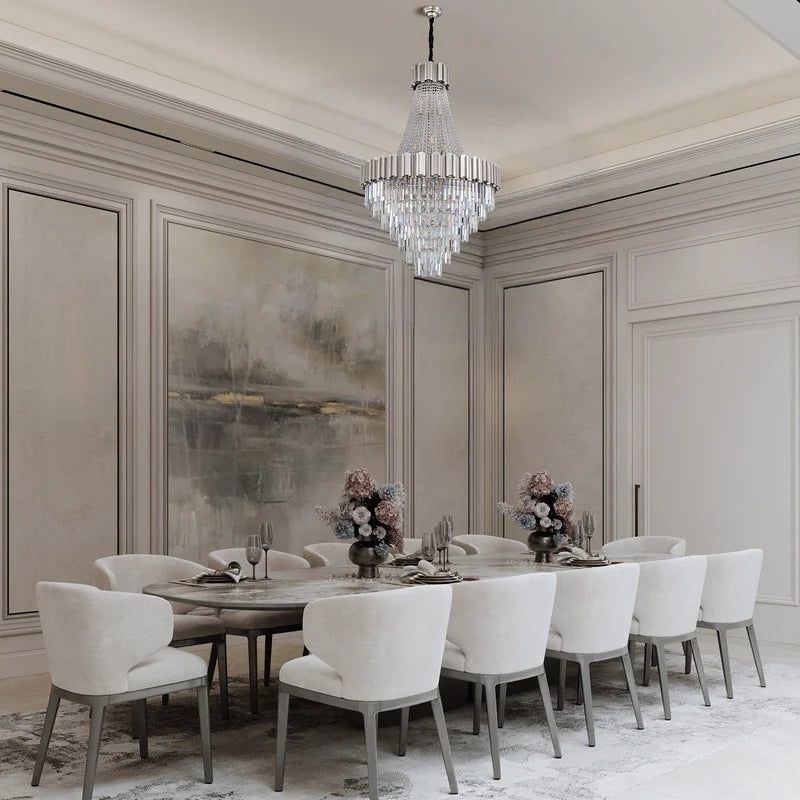 Large Crystal Chandelier - 35.4"Modern 6-Tier 17-Light Chrome Ceiling Light, Luxury K9 Crystal