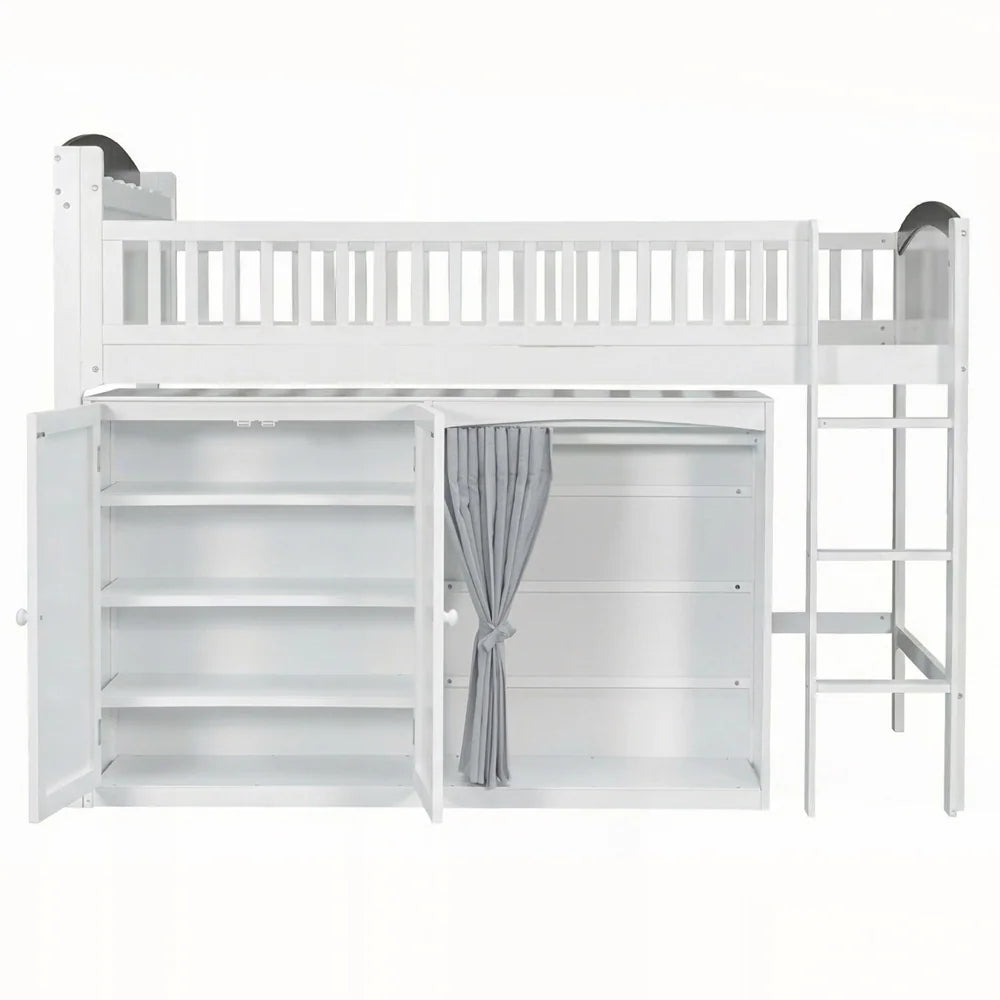 Loft Bed with Storage Cabinet and LED