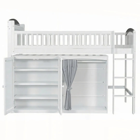 Loft Bed with Storage Cabinet and LED